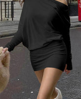 Chic Elegant Slant Neck Long Sleeve Wrap Hipster Dress Sexy Casual Dresses Woman Solid Skinny One-Piece Dress New 2024